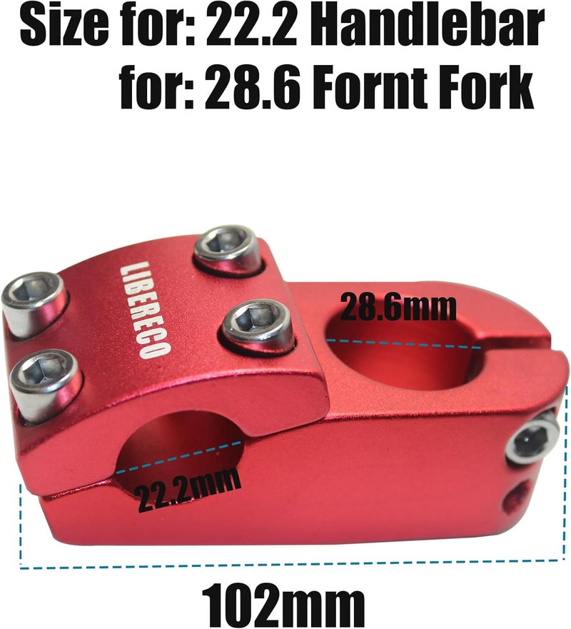 Libereco Aluminum Alloy BMX Stem: Fits 22.2mm Handlebar & 28.6mm Fork: Lightweight High-Strength Freestyle Stem (Red (Matte Surface), 22.2x28.6x45) - Image 2